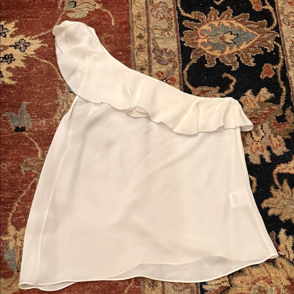Joie White One-Shoulder Ruffle Top